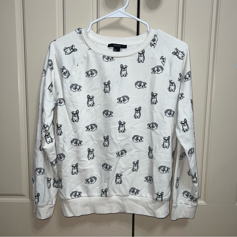 Forever 21 White and Black Dog Print Pullover Sweatshirt Size Medium - Picture 6 of 6